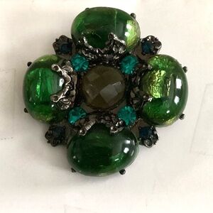 Green Pewter Jeweled BROOCH PIN